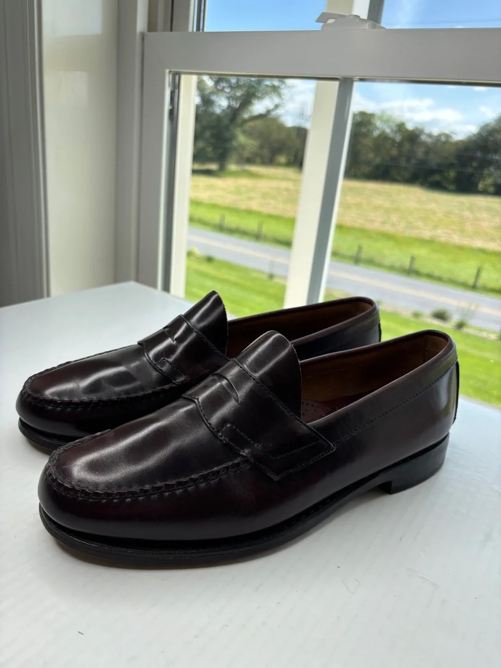 G H Bass Weejuns Penny Loafers Mens Size 9.5 EE Burgundy Leather Classic Preppy